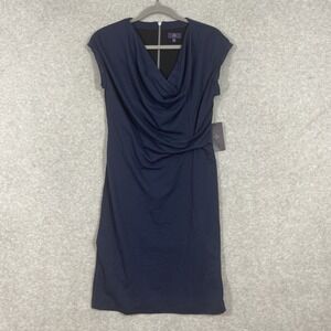 NYDJ Cowl Neck Draped Sheath Dress Womens Size 6 Navy Blue Office Career Cocktai